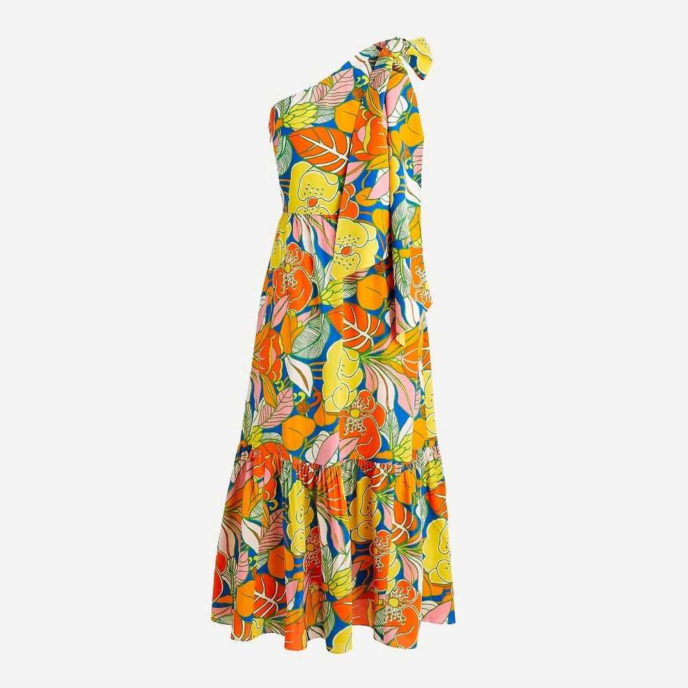 J Crew 100% Silk midi one shoulder floral dress